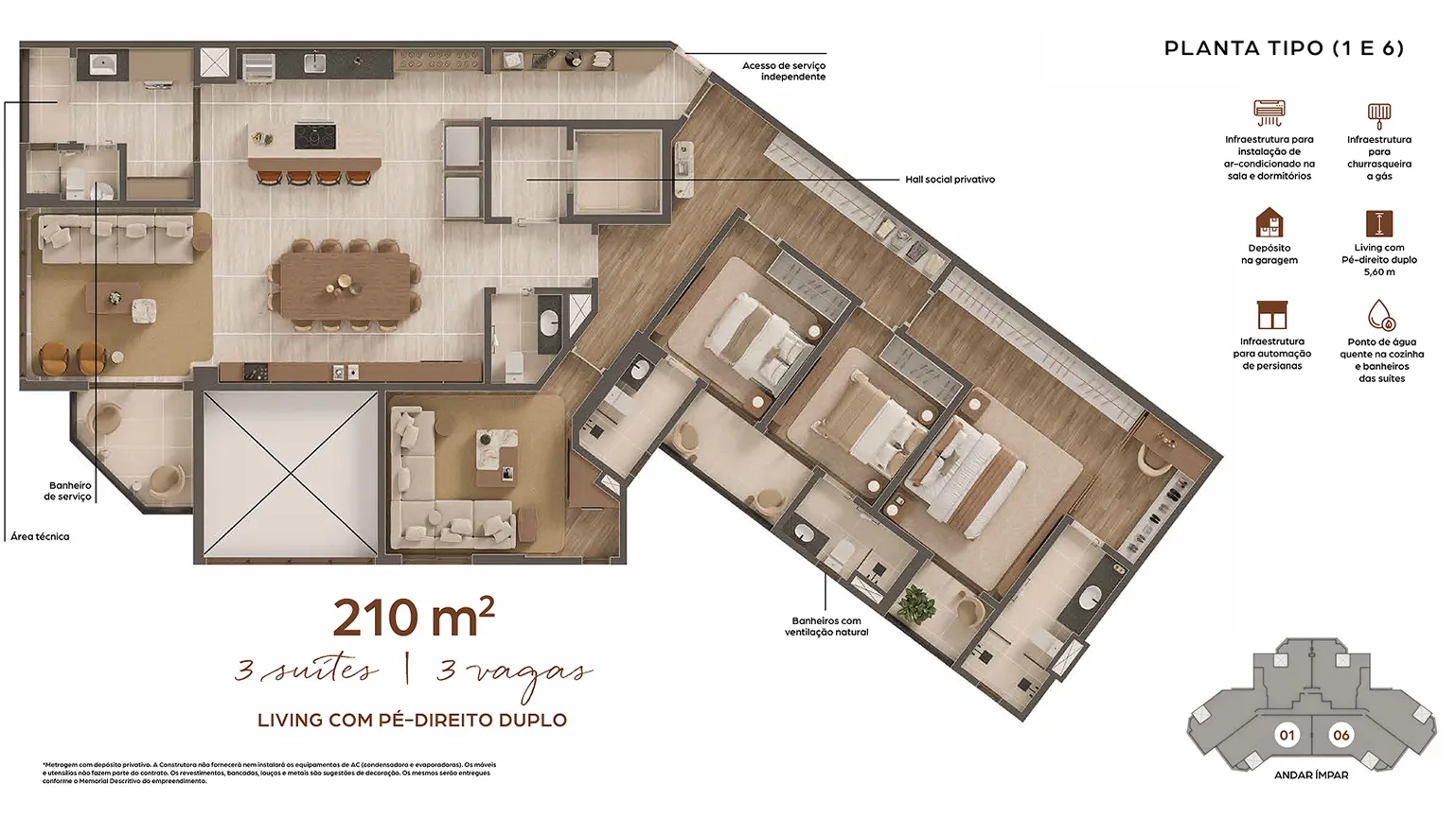 Planta Planta Tipo (1 e 6) — 210 m²